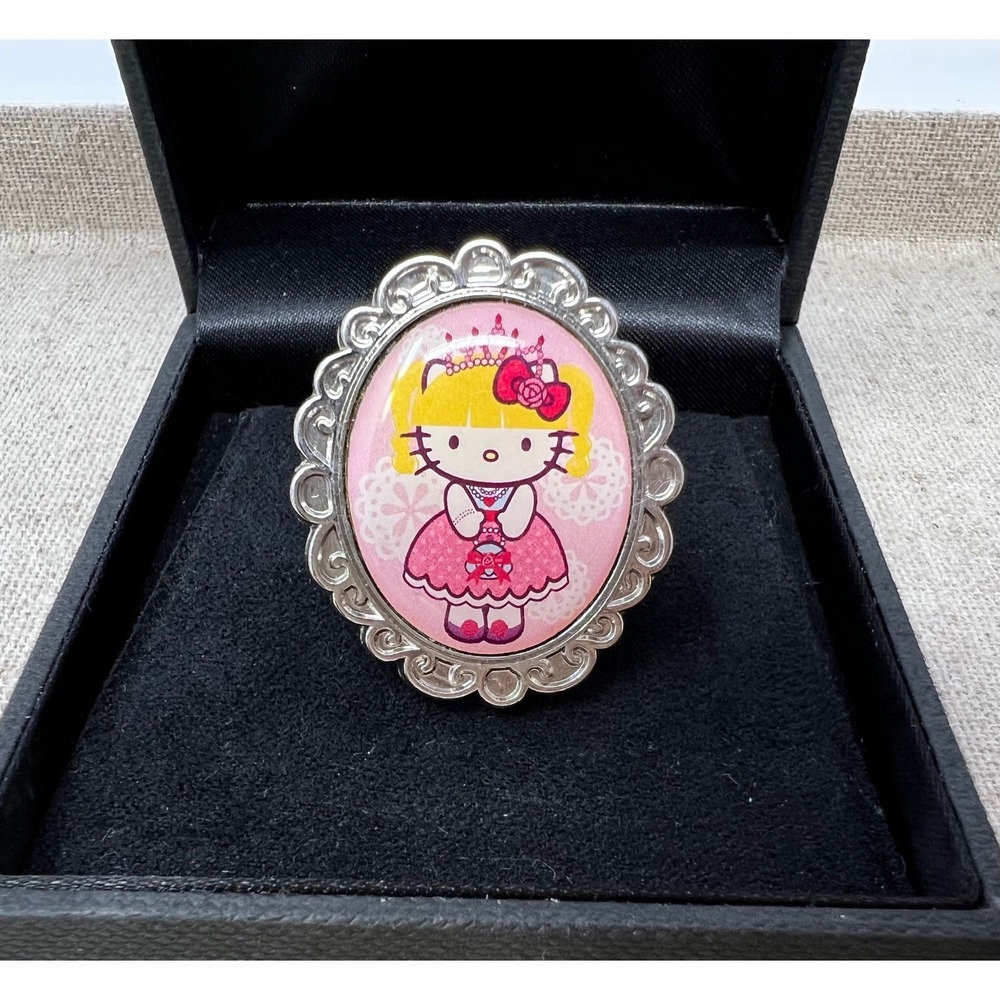 Sanrio Hello Kitty Princess Cameo Ring Silver Tone Adjustable